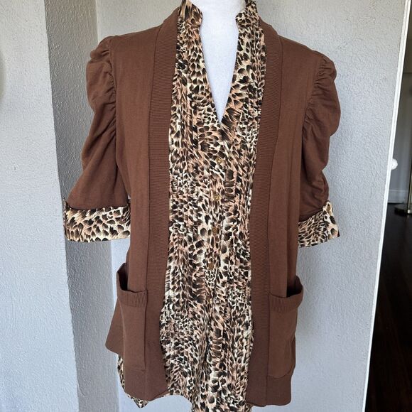 NWOT Robertson Los Angeles 3/4 Sleeved Button Down With Layered Cardigan Size L - Picture 2 of 9